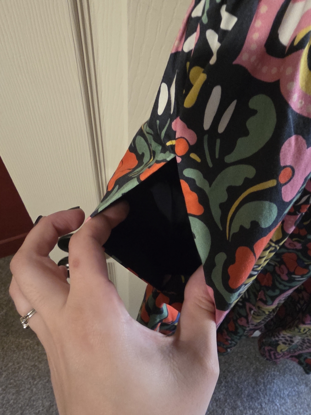 Boden Black Floral Dress with Orange, Pink & Green Accents - Picture 4 of 4